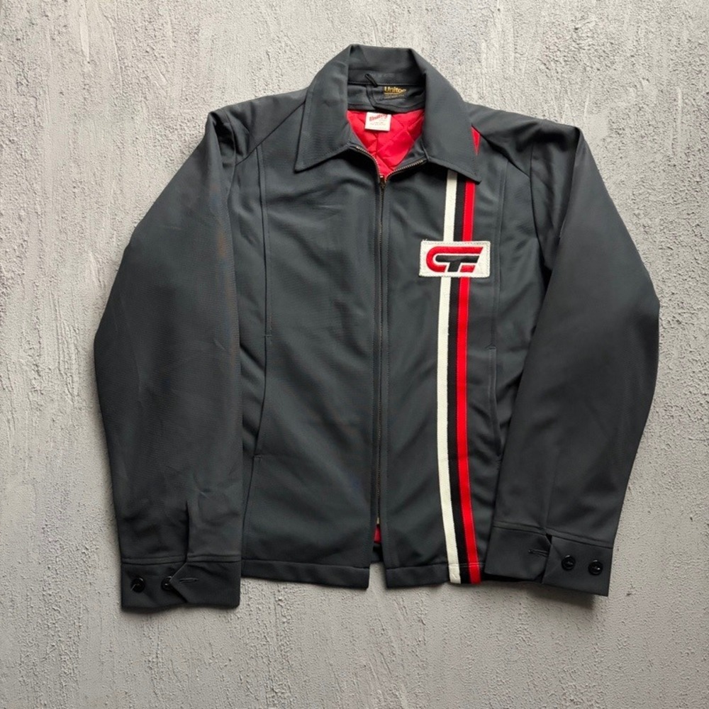 Vintage Unitog Central Transport Work Jacket XL Gray 1970s Racing Patch Tall